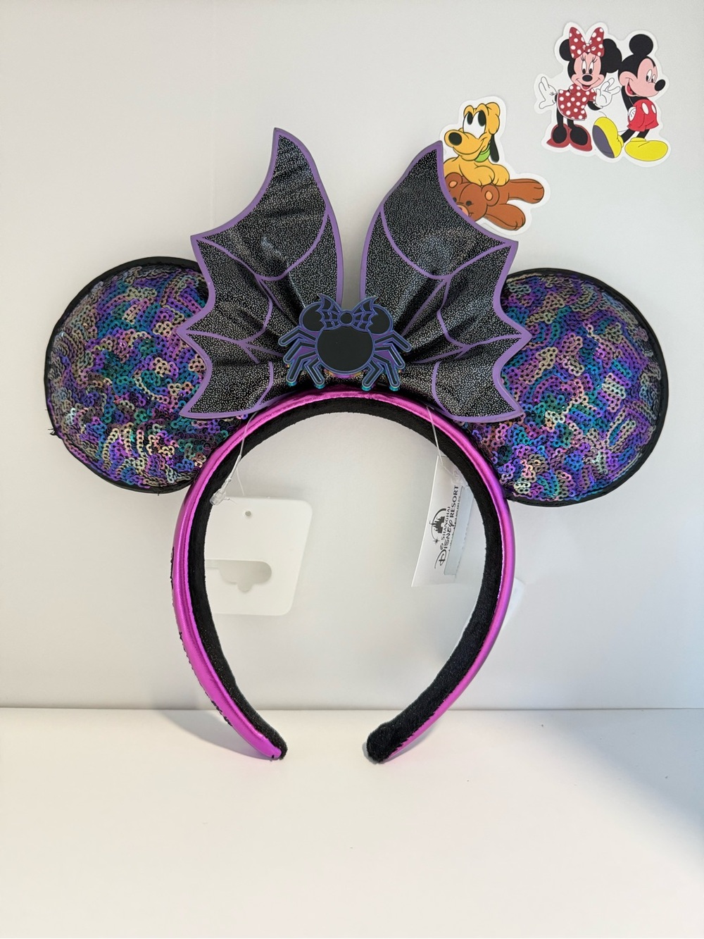 Disney Loungefly Purple Sequin Bat Ear Headband with Spider Accent